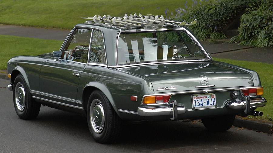 1970 Mercedes 280SL Moss Green metallic rare accessory ski rack